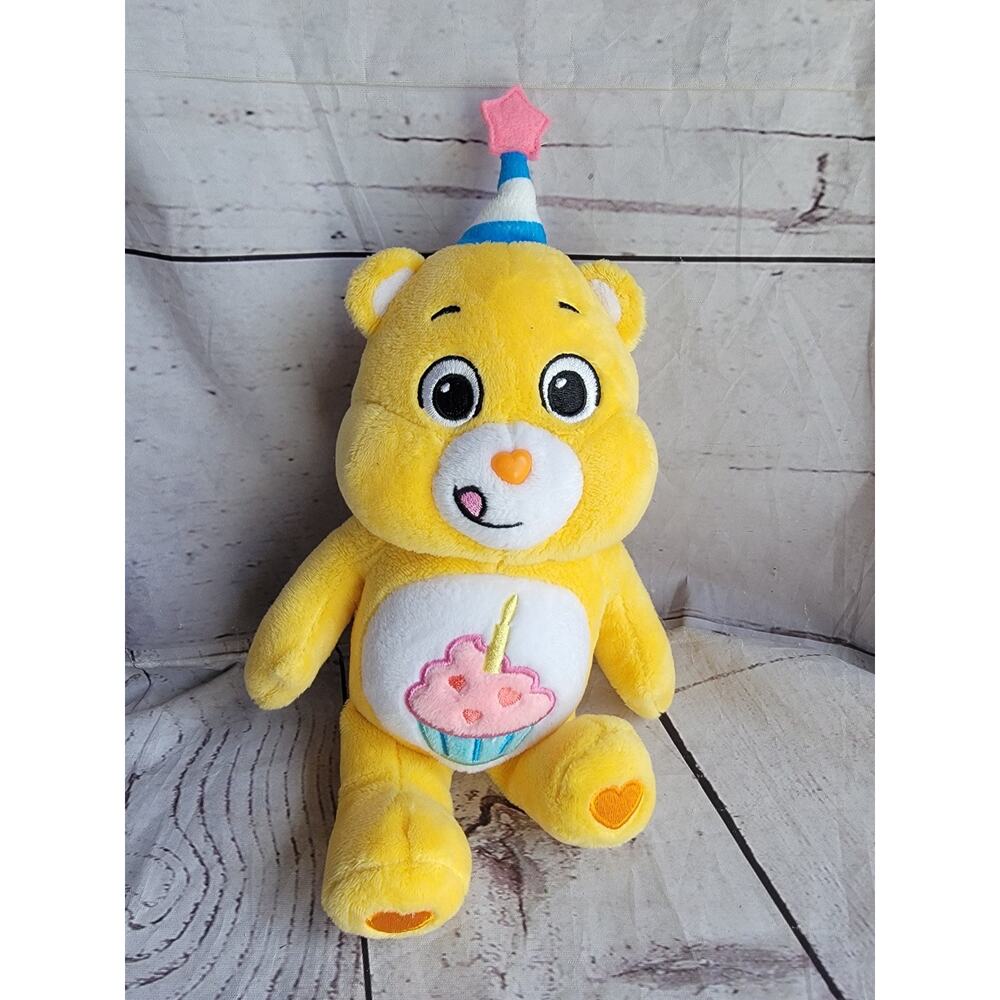 Care Bears Yellow Birthday Bear Stuffed Bean Plush Cupcake Party Hat 9inch